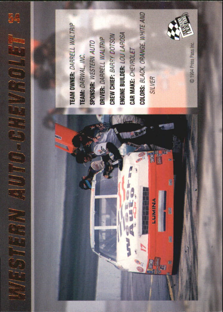 1994 VIP #54 Darrell Waltrip w/Car back image