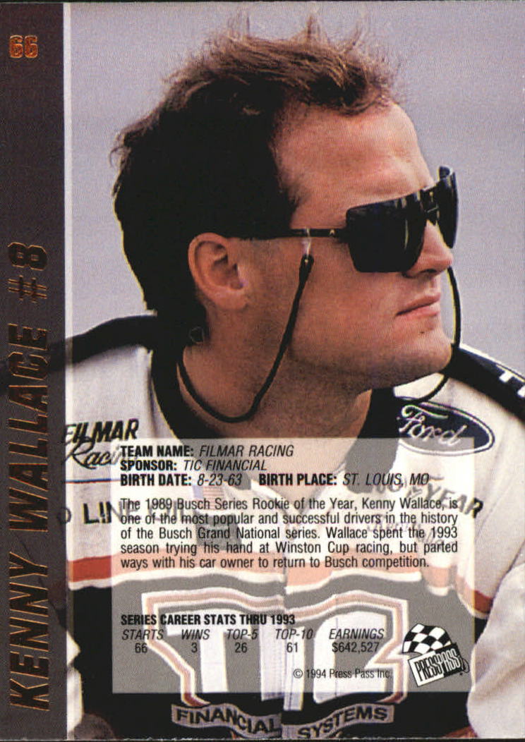 1994 VIP #66 Kenny Wallace back image