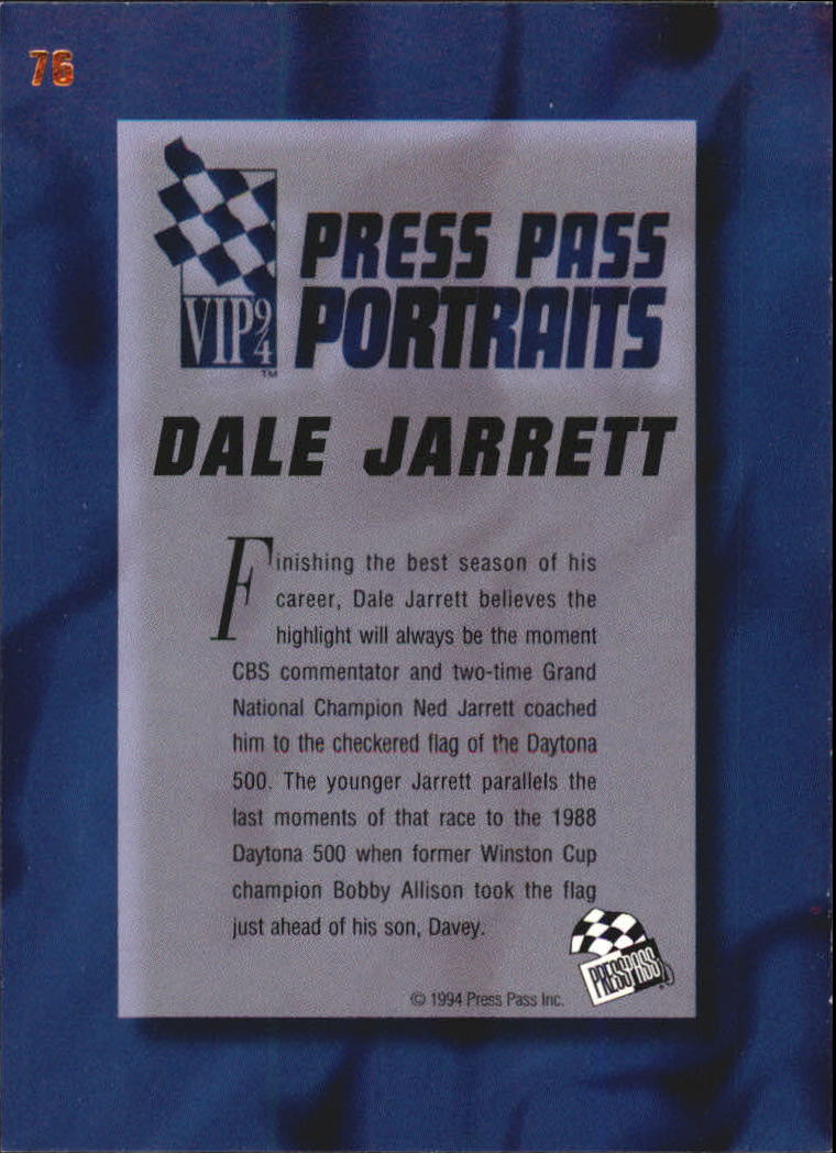 1994 VIP #76 Dale Jarrett ART back image
