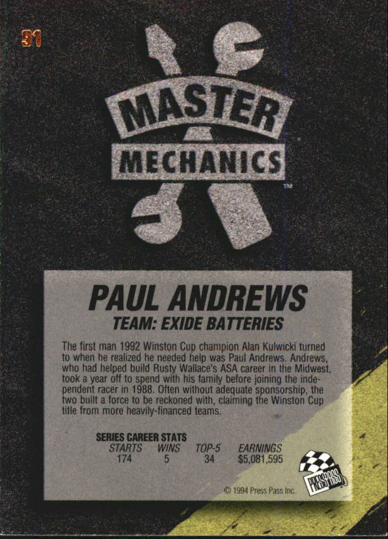 1994 VIP #91 Paul Andrews MM back image
