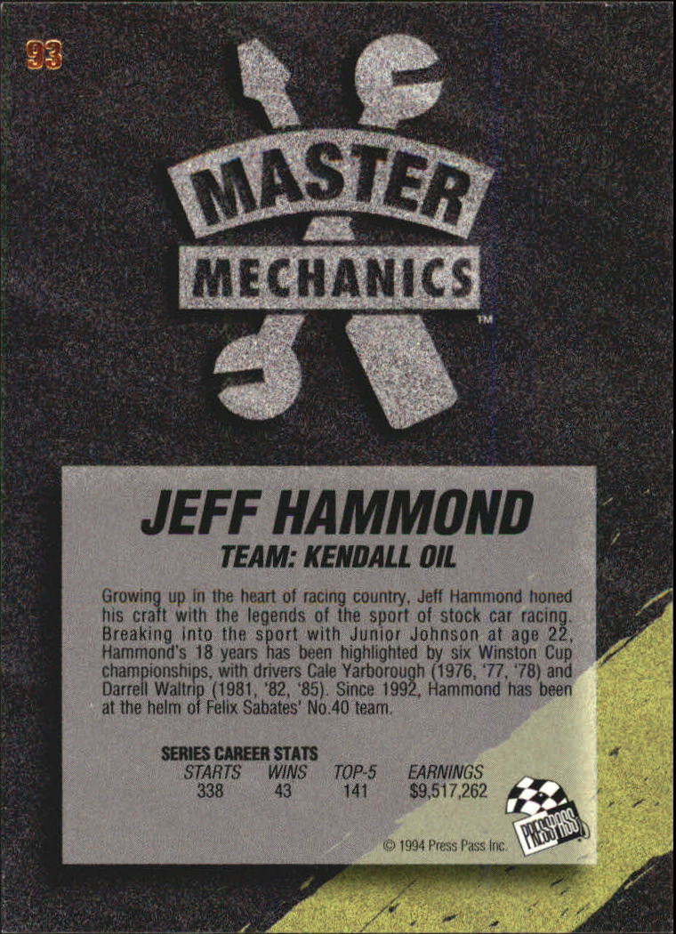 1994 VIP #93 Jeff Hammond MM back image