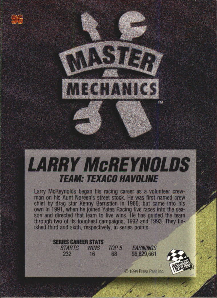 1994 VIP #96 Larry McReynolds MM back image