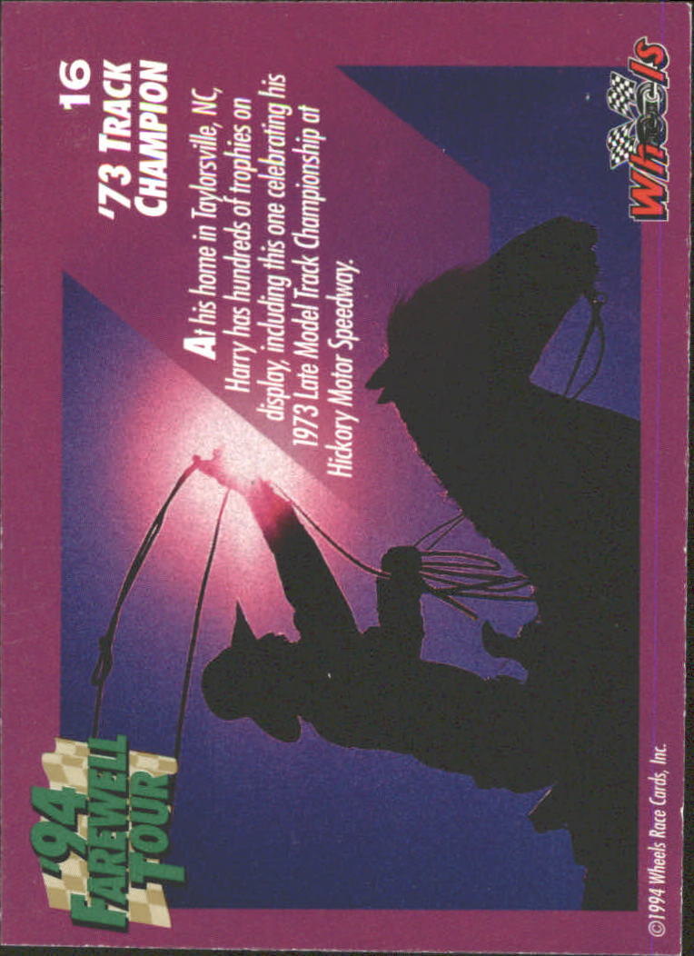 1994 Wheels Harry Gant #16 Harry Gant back image