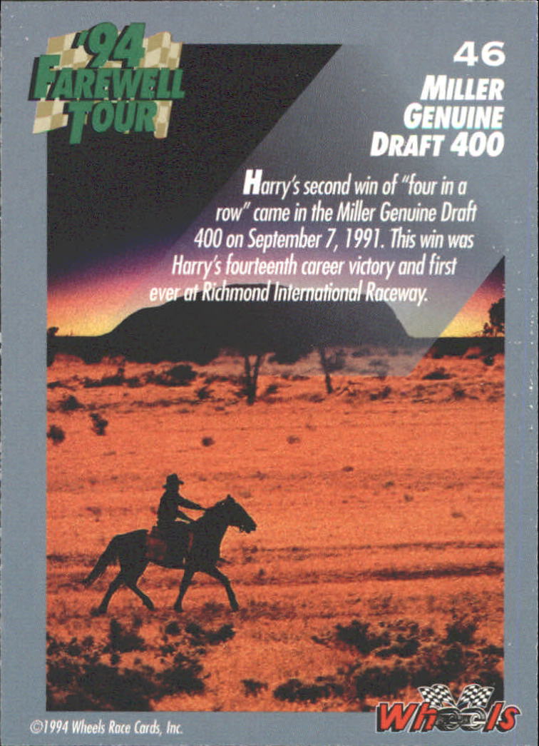 1994 Wheels Harry Gant #46 Harry Gant back image