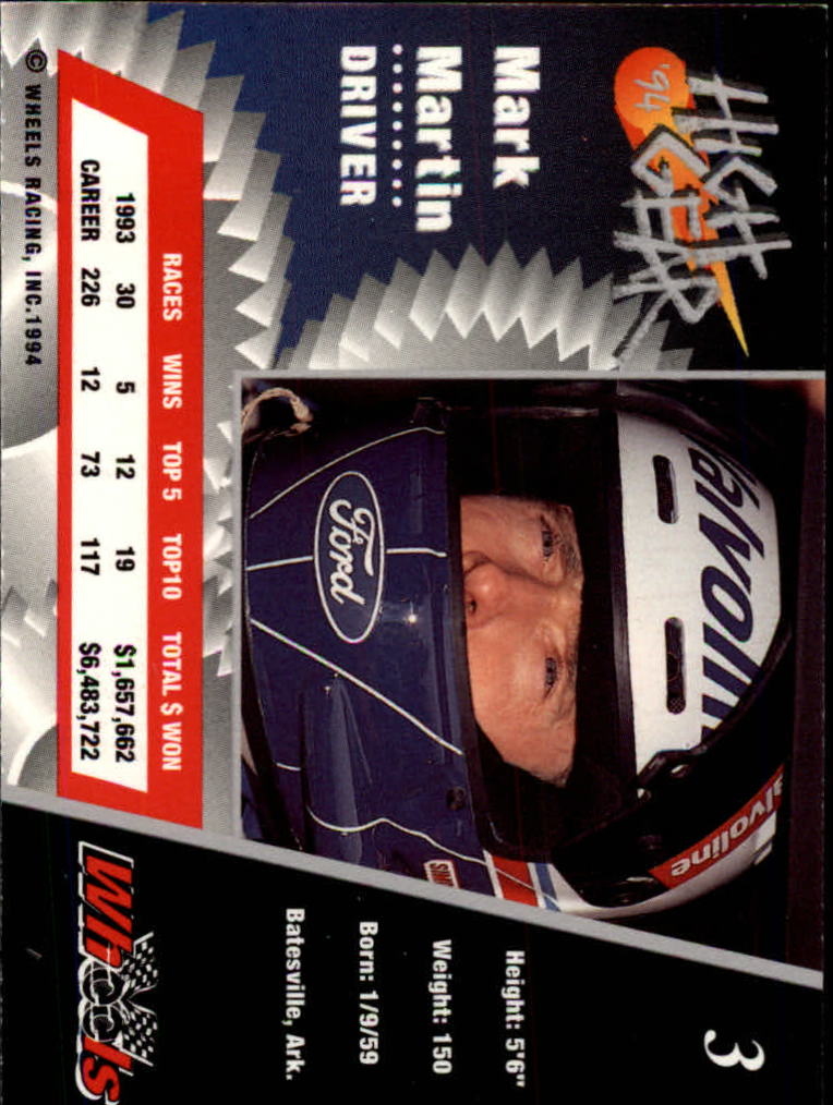 1994 Wheels High Gear #3 Mark Martin back image