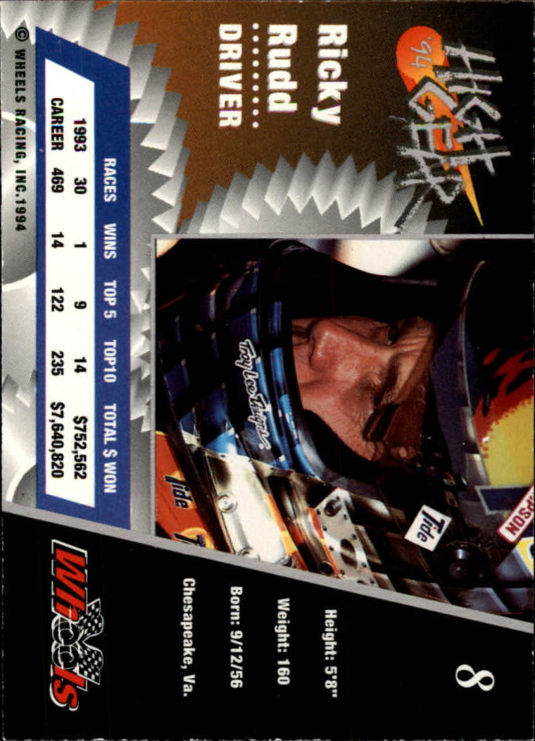 1994 Wheels High Gear #8 Ricky Rudd back image