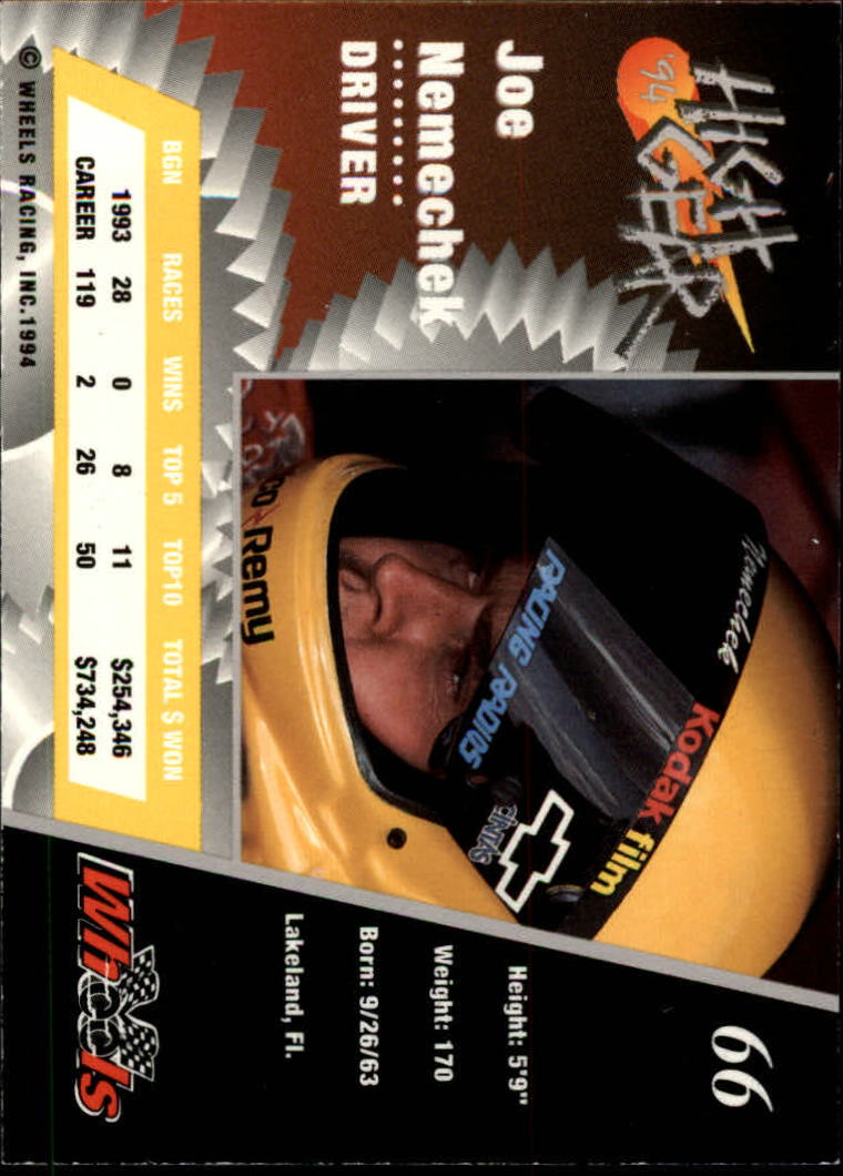 1994 Wheels High Gear #66 Joe Nemechek back image