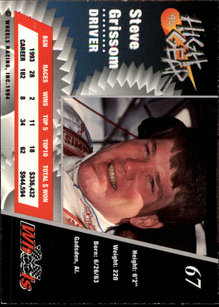 1994 Wheels High Gear #67 Steve Grissom back image