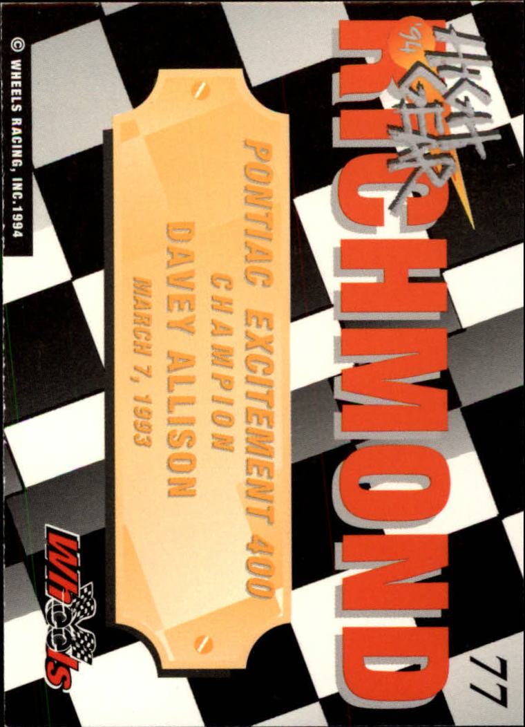 1994 Wheels High Gear #77 Davey Allison WIN back image
