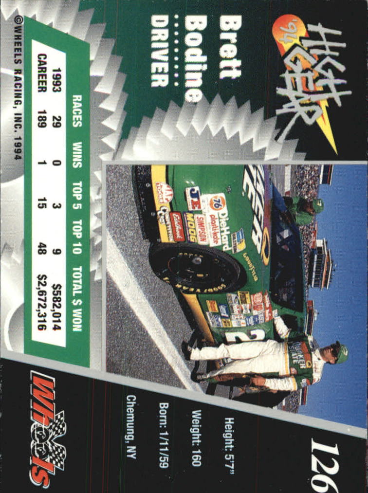 1994 Wheels High Gear #126 Brett Bodine back image