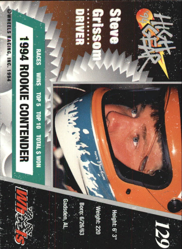 1994 Wheels High Gear #129 Steve Grissom back image