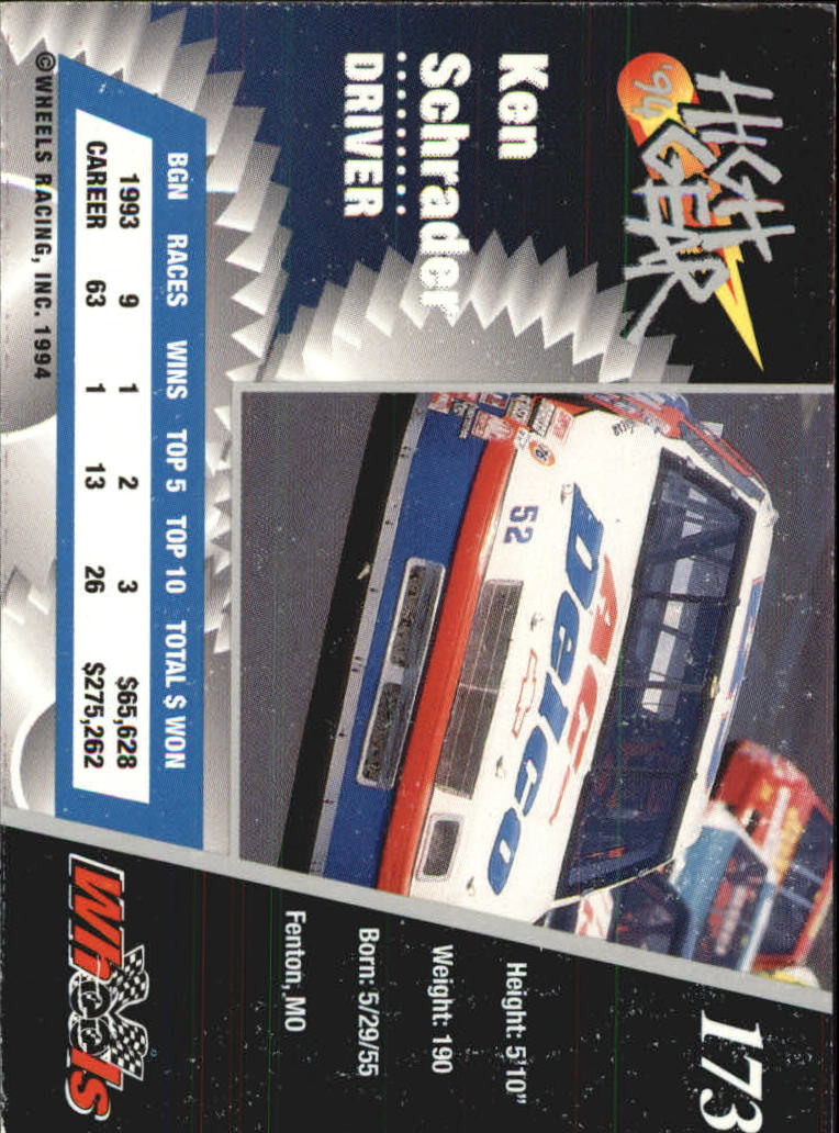1994 Wheels High Gear #173 Ken Schrader back image