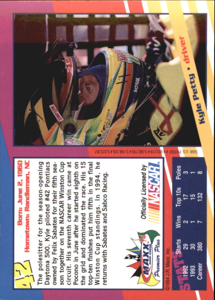 1994 Maxx Premier Plus #42 Kyle Petty back image