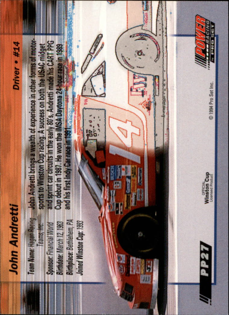 1994 Power #PP27 John Andretti PP RC back image