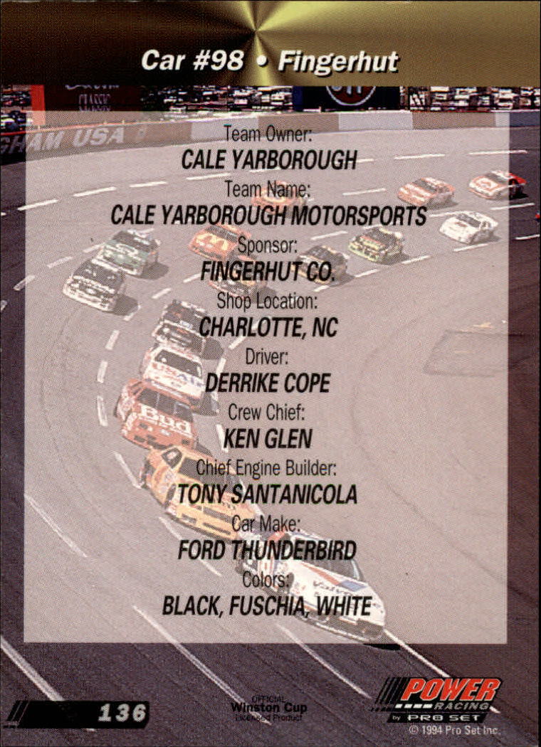 1994 Power #136 Derrike Cope's Car back image