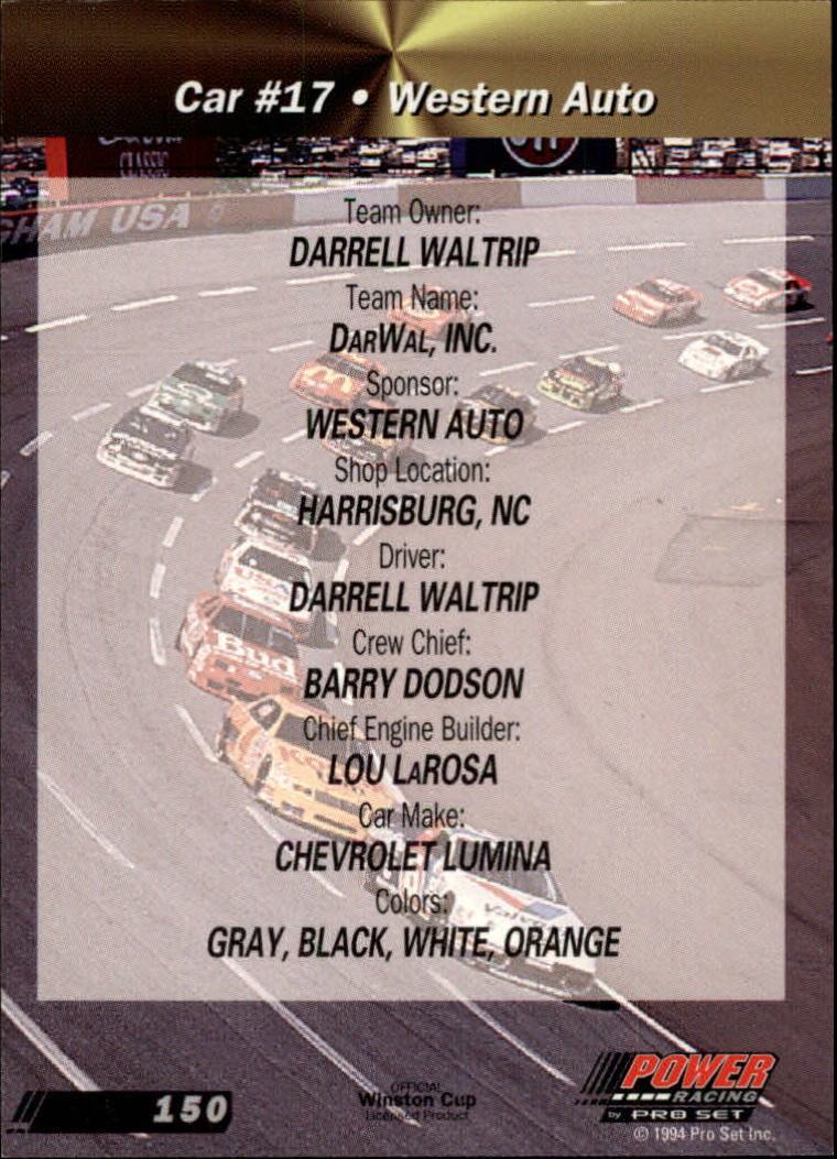 1994 Power #150 Darrell Waltrip's Car back image