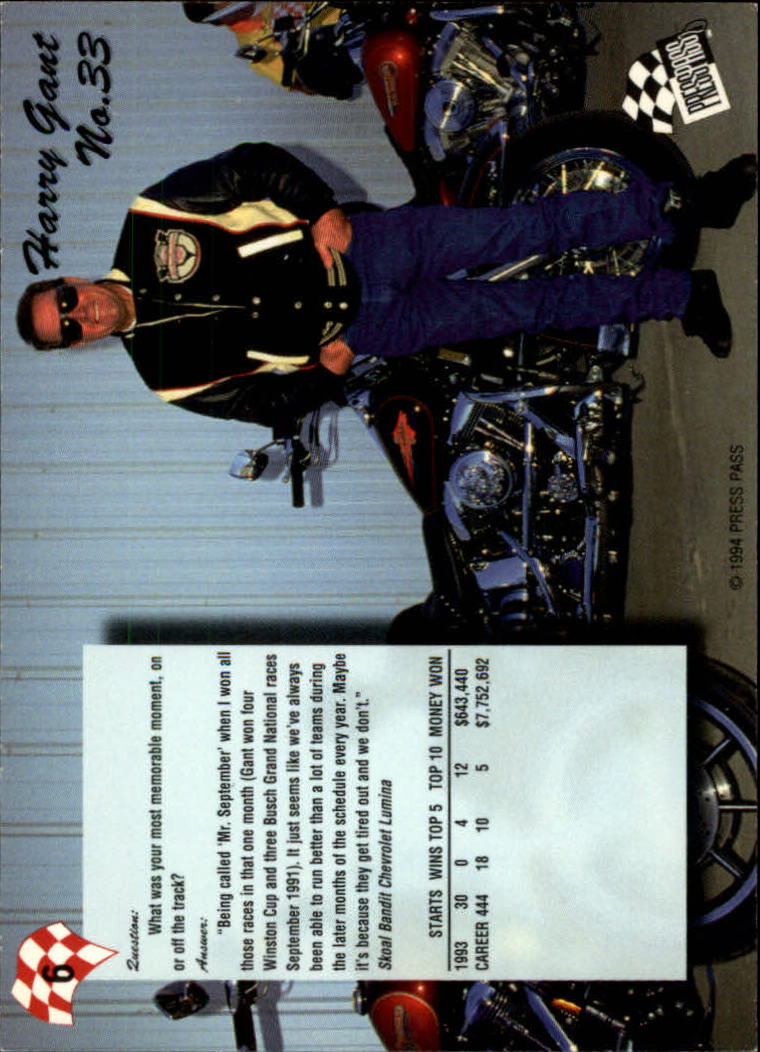 1994 Press Pass #6 Harry Gant back image