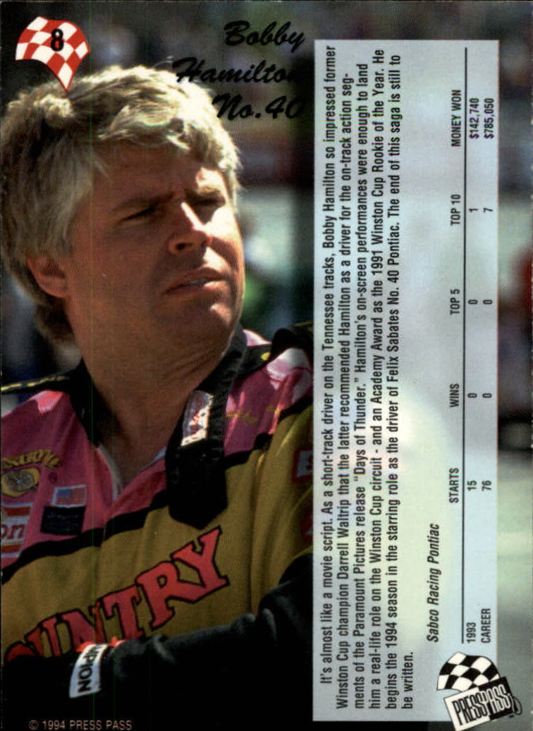 1994 Press Pass #8 Bobby Hamilton back image