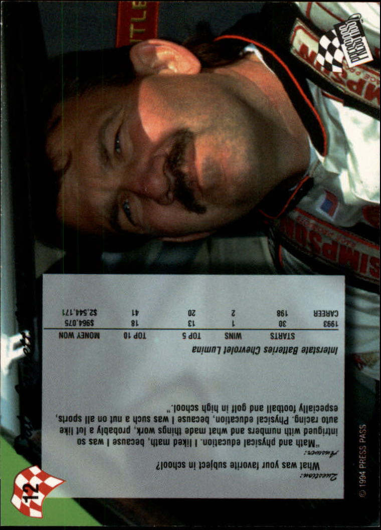 1994 Press Pass #12 Dale Jarrett back image