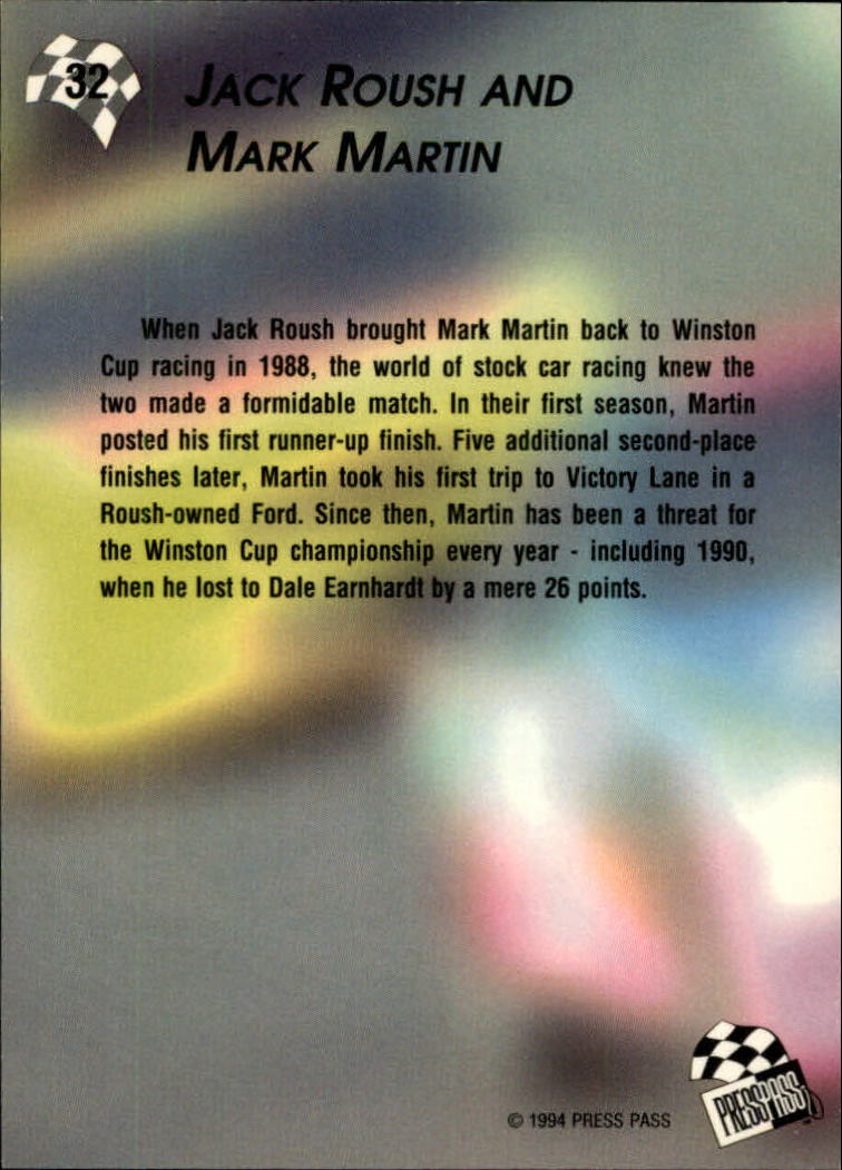 1994 Press Pass #32 Mark Martin/Jack Roush back image