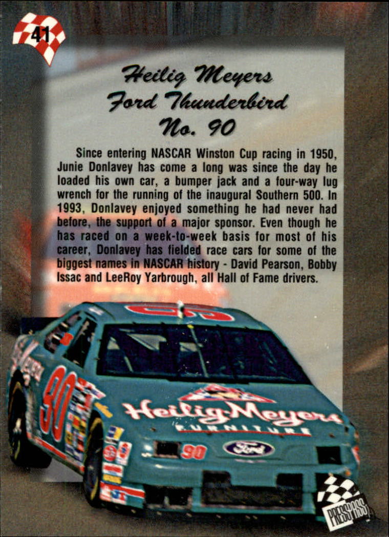 1994 Press Pass #41 Bobby Hillin's Car back image