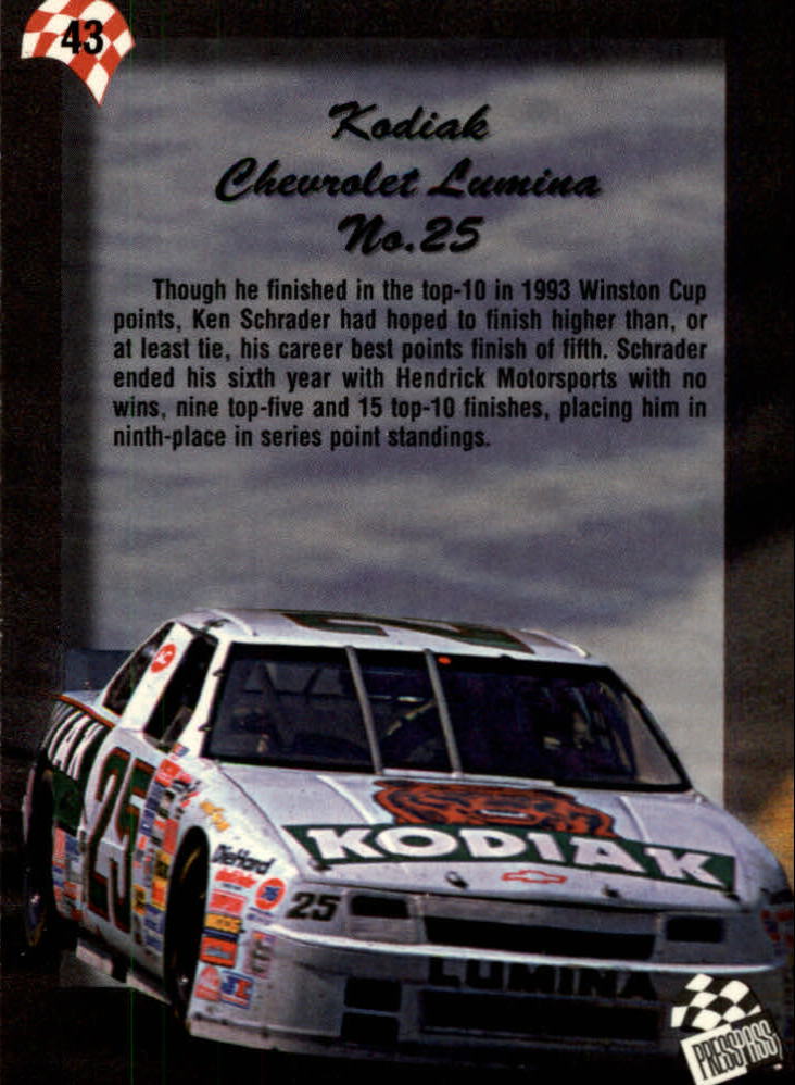 1994 Press Pass #43 Ken Schrader's Car back image