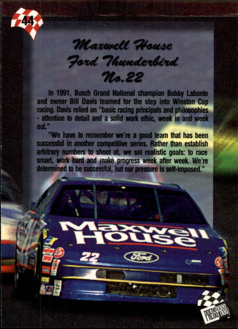 1994 Press Pass #44 Bobby Labonte's Car back image
