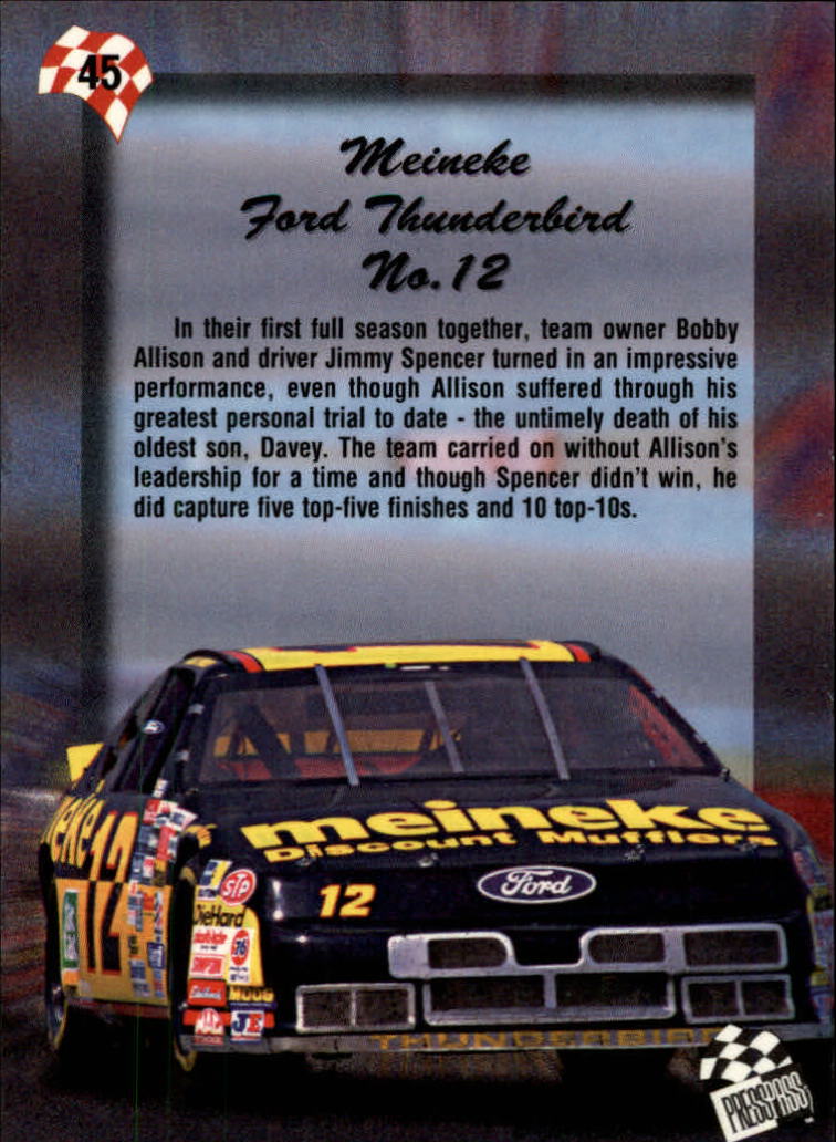 1994 Press Pass #45 Jimmy Spencer's Car back image