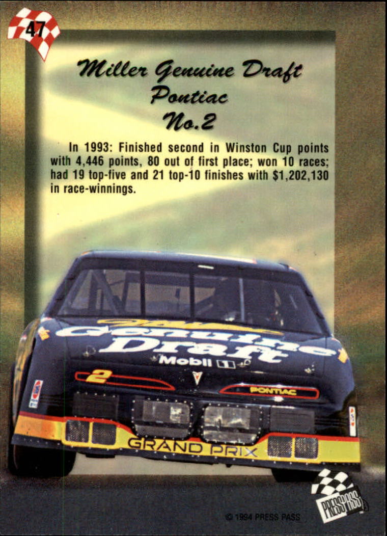 1994 Press Pass #47 Rusty Wallace's Car back image
