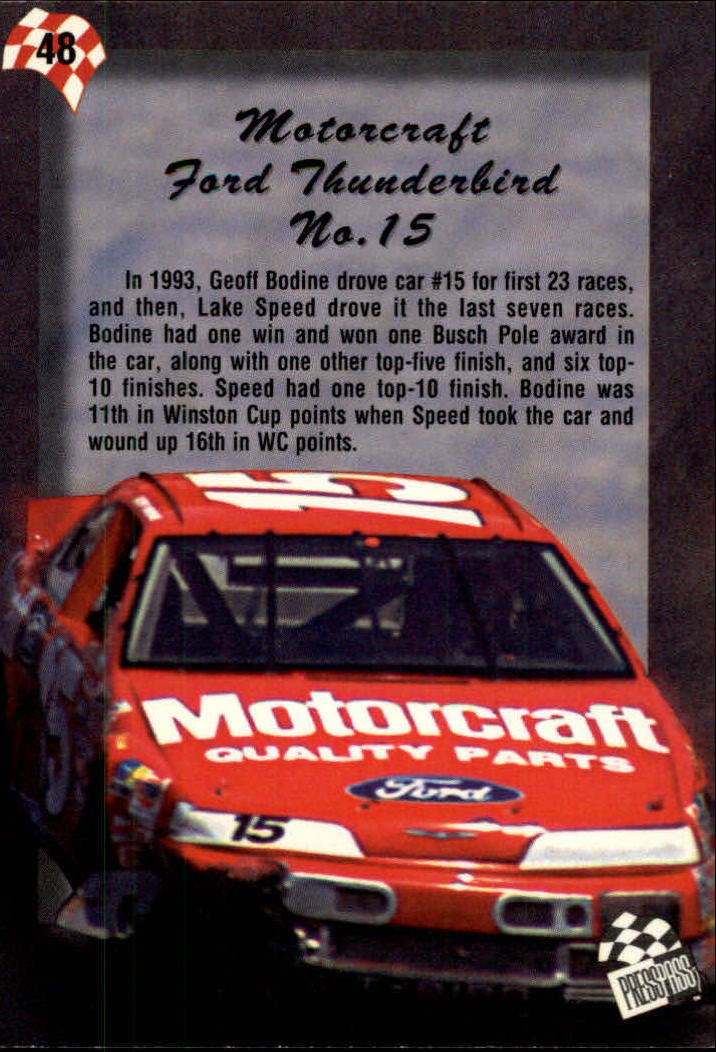 1994 Press Pass #48 Geoff Bodine's Car back image