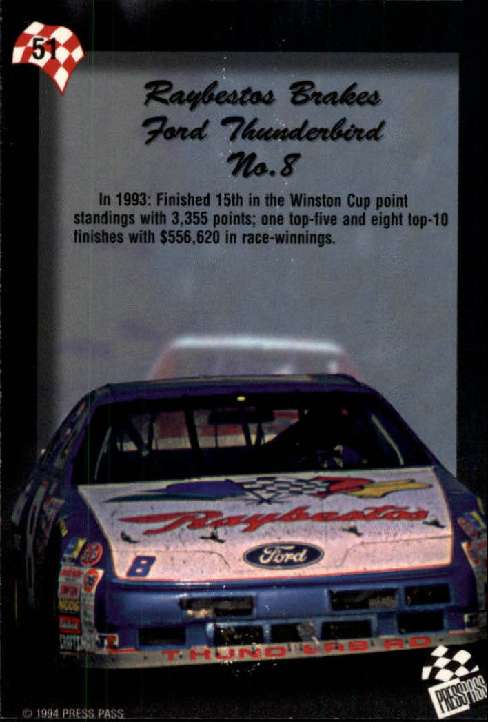 1994 Press Pass #51 Sterling Marlin's Car back image