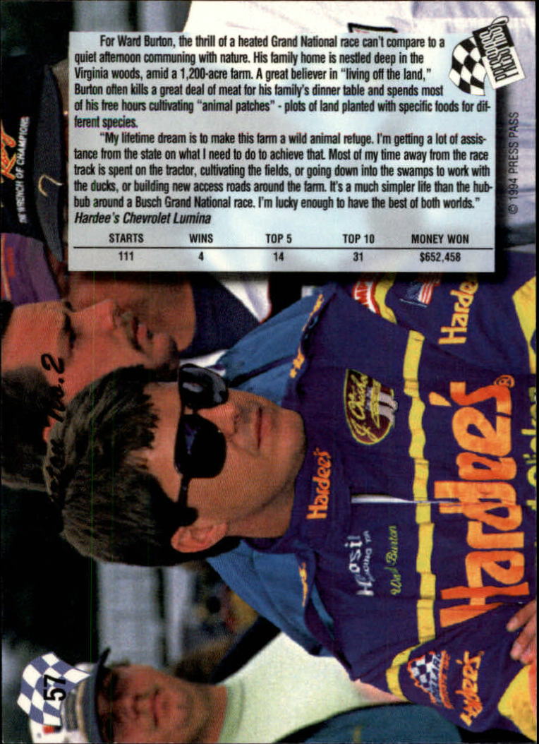 1994 Press Pass #57 Ward Burton back image