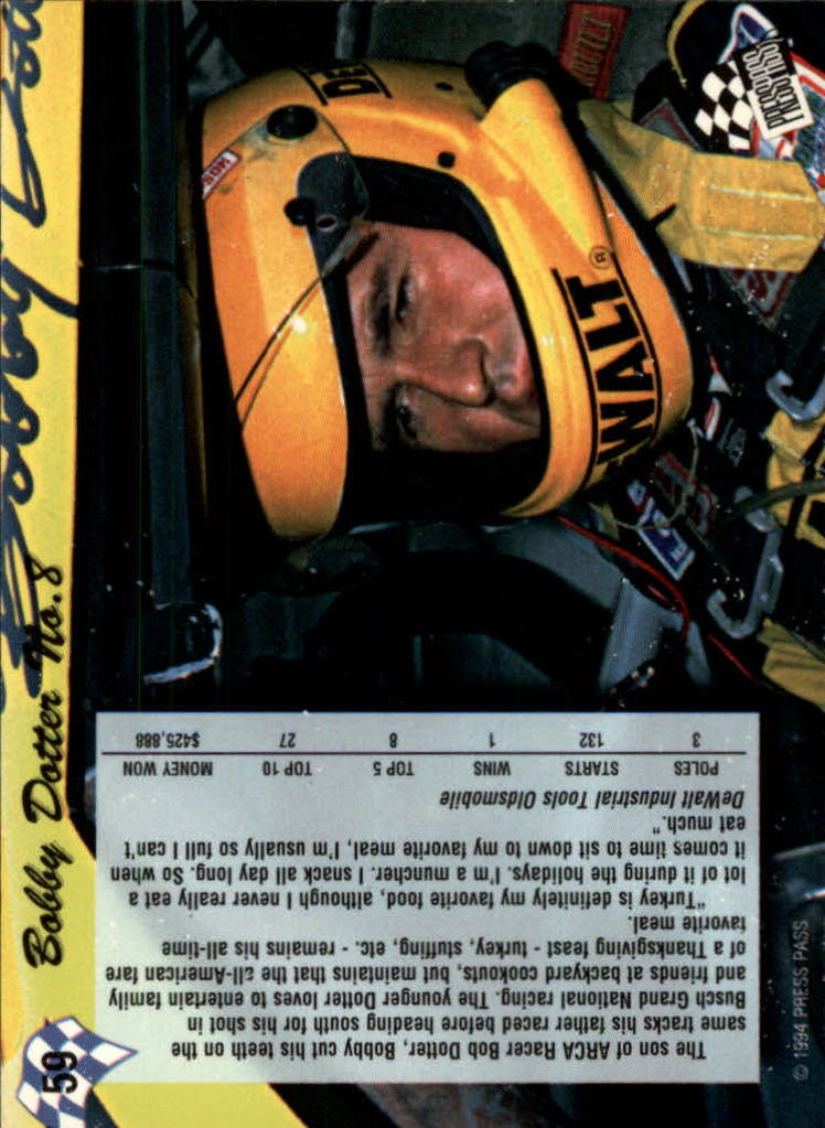 1994 Press Pass #59 Bobby Dotter back image