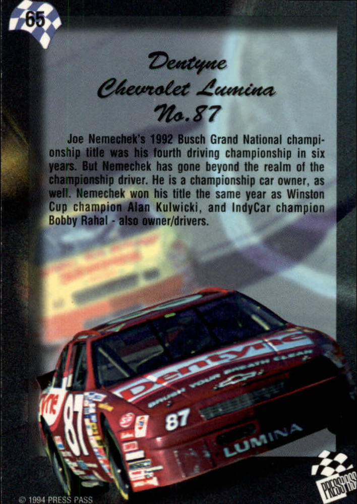 1994 Press Pass #65 Joe Nemechek's Car back image