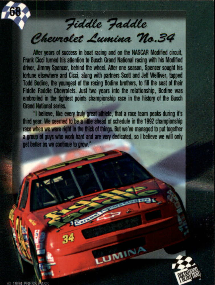 1994 Press Pass #68 Todd Bodine's Car back image