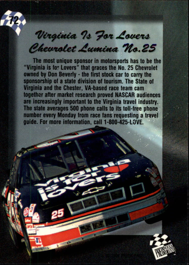 1994 Press Pass #72 Hermie Sadler's Car back image