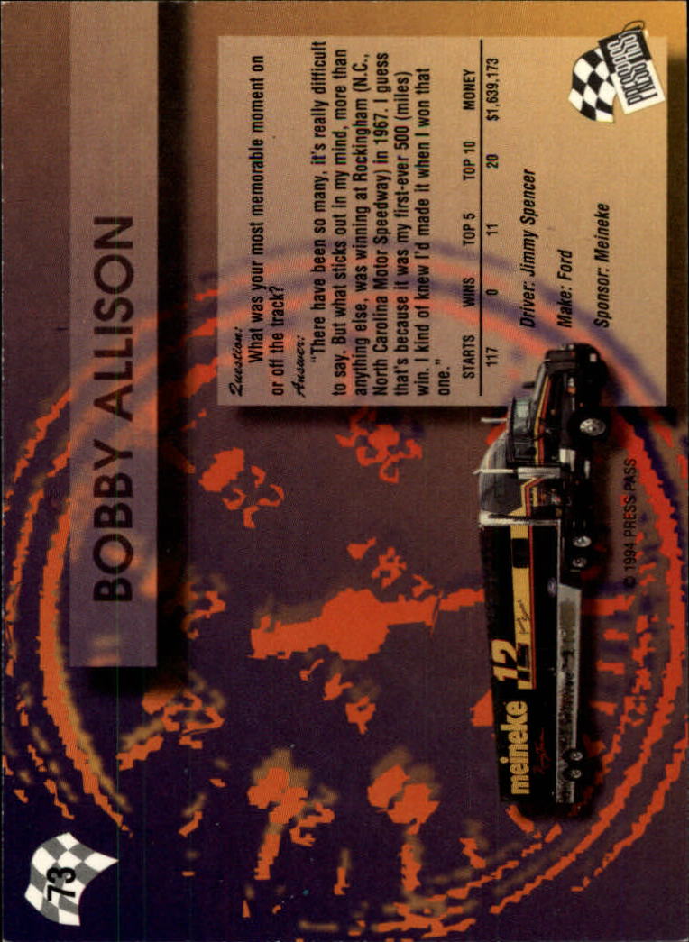 1994 Press Pass #73 Bobby Allison back image