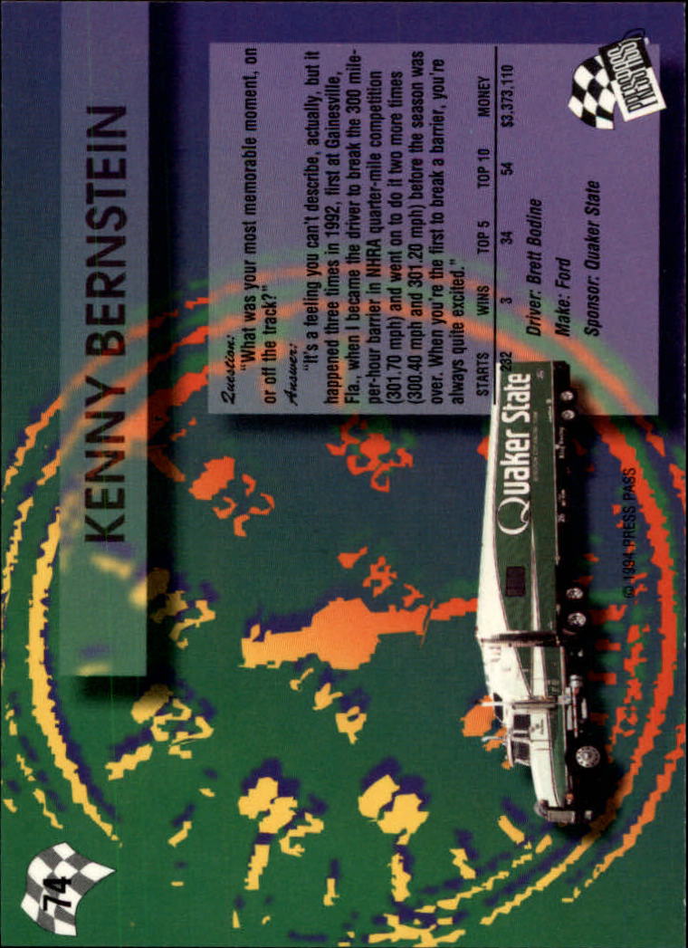 1994 Press Pass #74 Kenny Bernstein back image