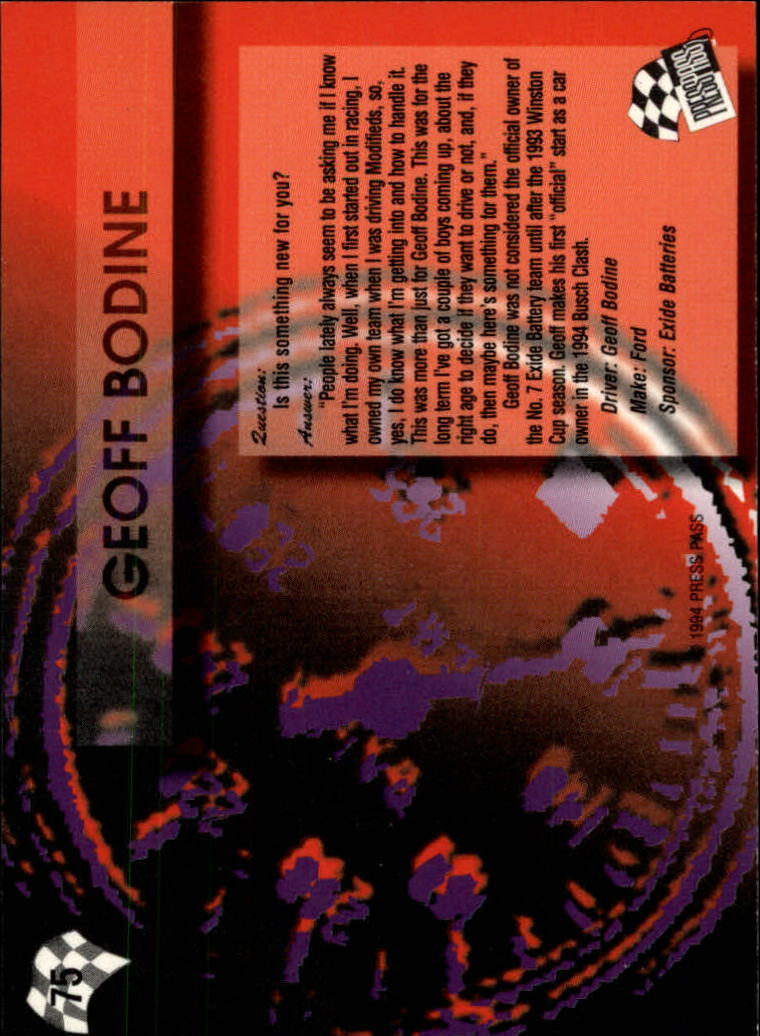 1994 Press Pass #75 Geoff Bodine back image