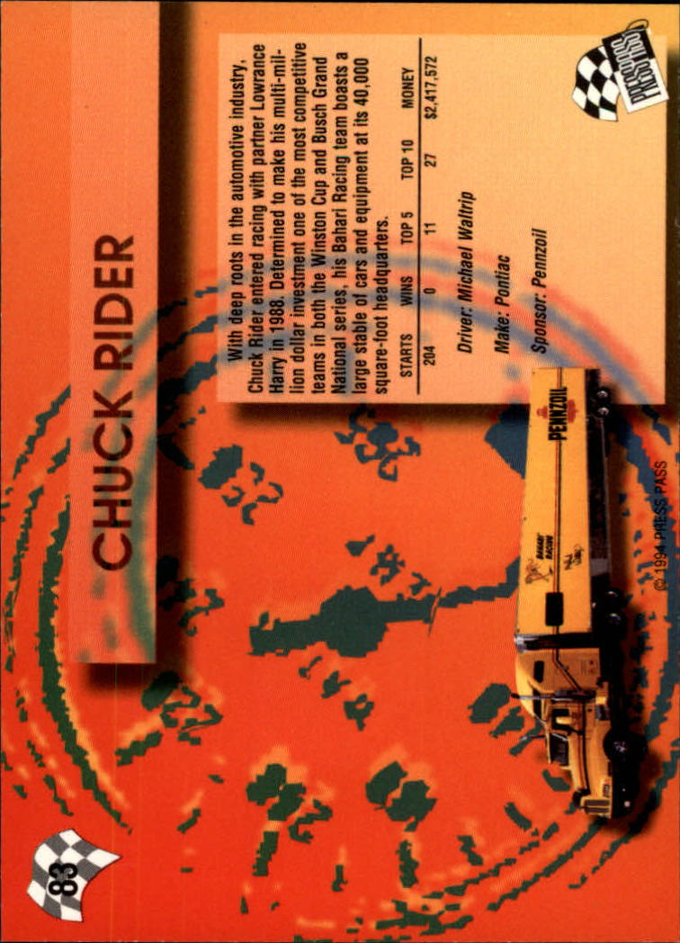 1994 Press Pass #83 Chuck Rider back image
