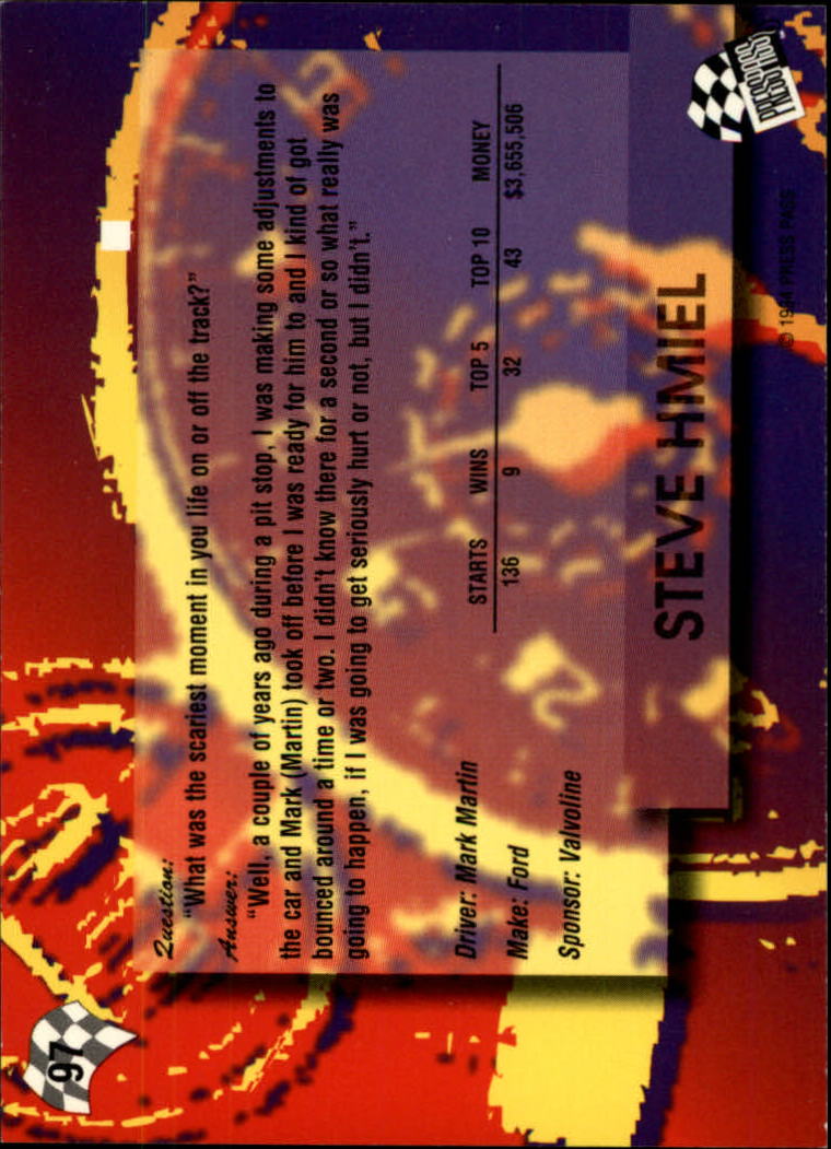 1994 Press Pass #97 Steve Hmiel back image