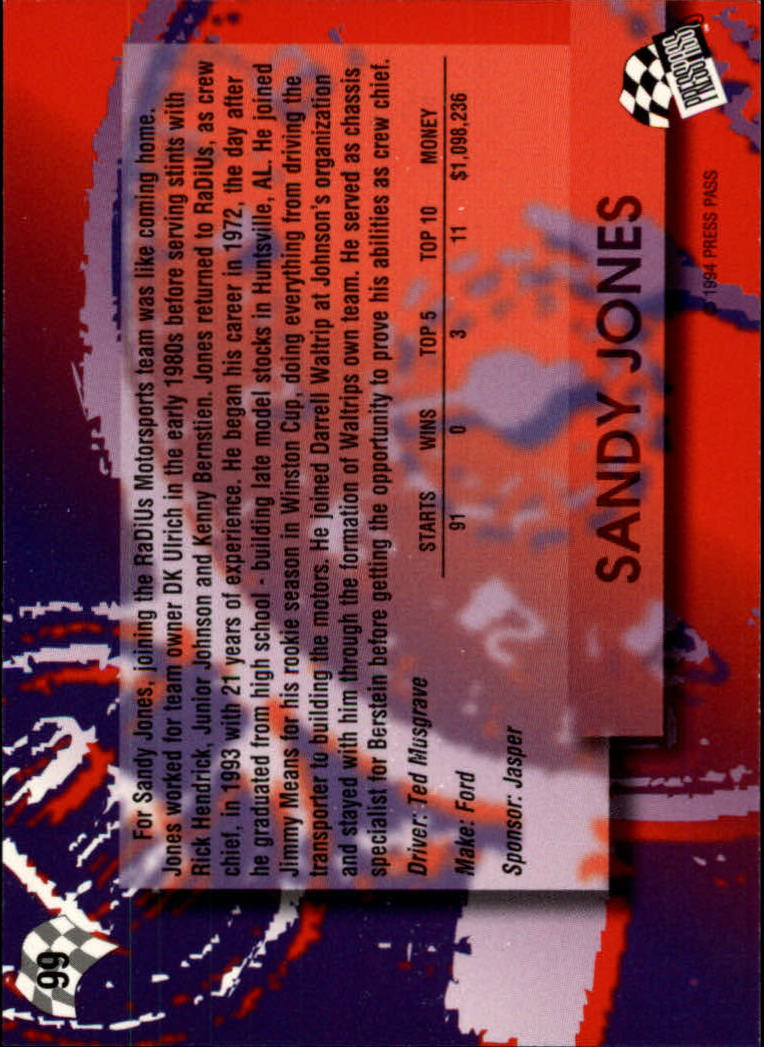 1994 Press Pass #99 Sandy Jones back image