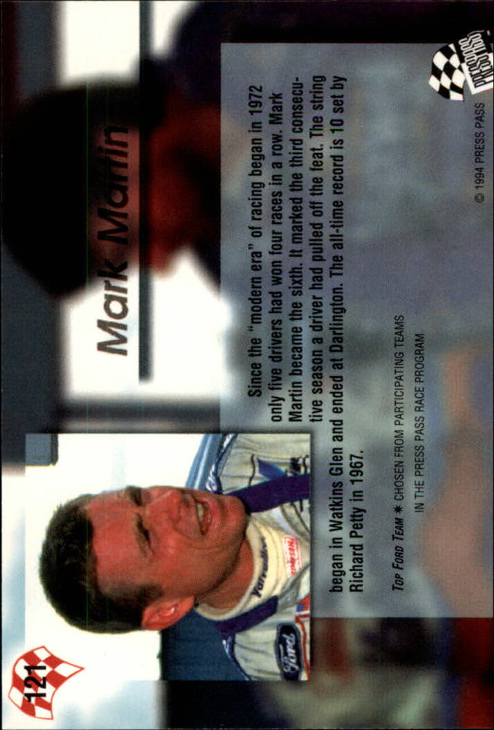 1994 Press Pass #121 Mark Martin TT back image