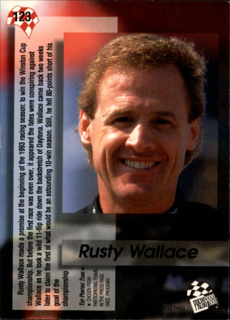 1994 Press Pass #123 Rusty Wallace TT back image