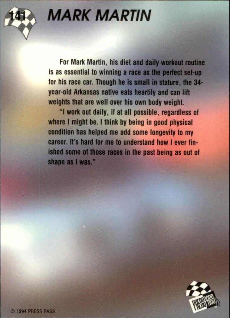 1994 Press Pass #141 Mark Martin ART back image