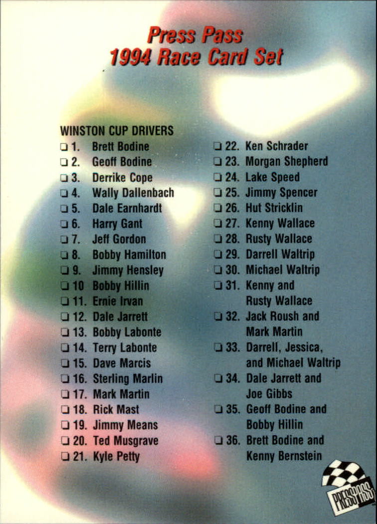 A5662- 1994 Press Pass Auto Racing 1-150 +Rookies -You Pick- 15+ FREE US SHIP - Picture 278 of 285