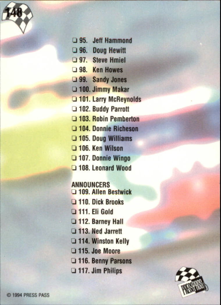 A5662- 1994 Press Pass Auto Racing 1-150 +Rookies -You Pick- 15+ FREE US SHIP - Picture 281 of 285