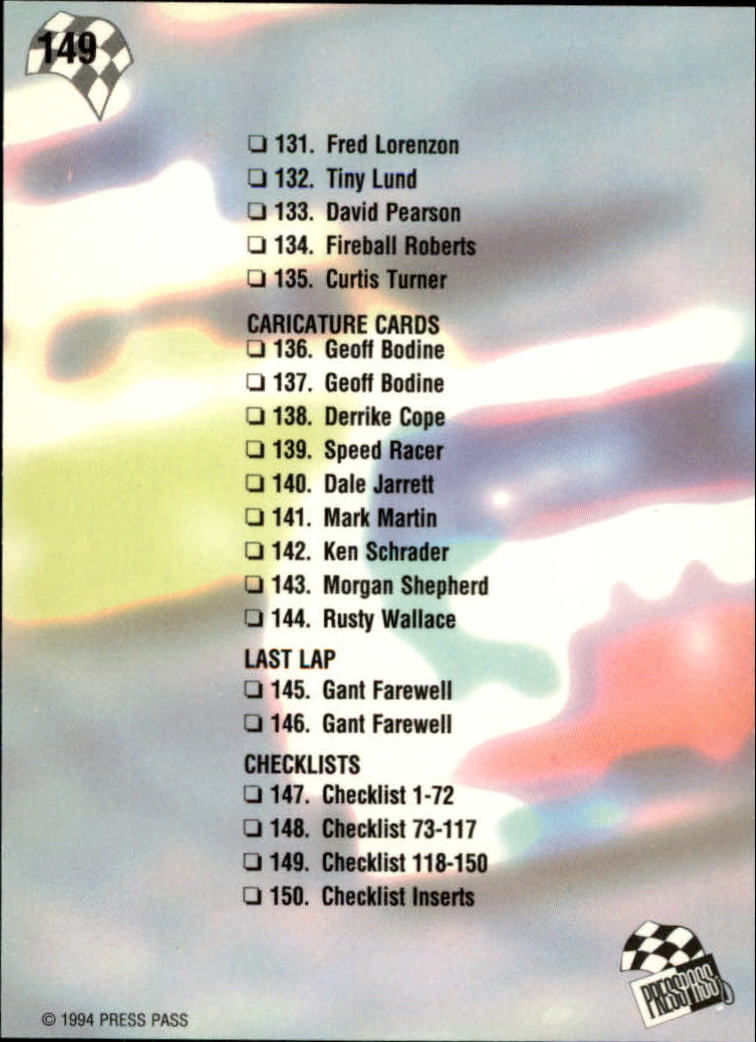 A5662- 1994 Press Pass Auto Racing 1-150 +Rookies -You Pick- 15+ FREE US SHIP - Picture 283 of 285
