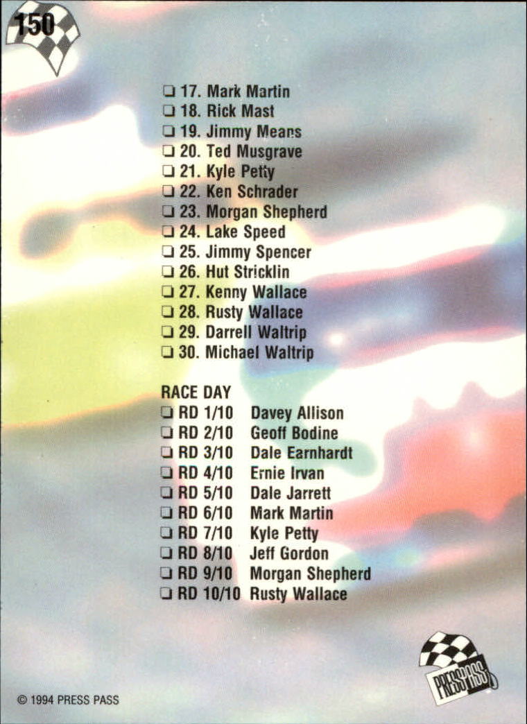 A5662- 1994 Press Pass Auto Racing 1-150 +Rookies -You Pick- 15+ FREE US SHIP - Picture 285 of 285