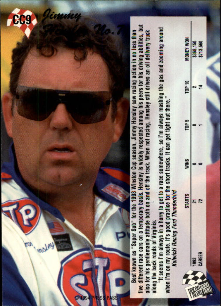1994 Press Pass Cup Chase #CC9 Jimmy Hensley back image
